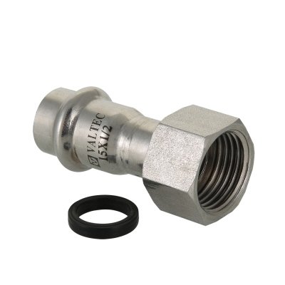 Соединитель из нержавеющей стали с накидной гайкой Valtec 15х1/2" Соединитель из нержавеющей стали с накидной гайкой Valtec 15х1/2"